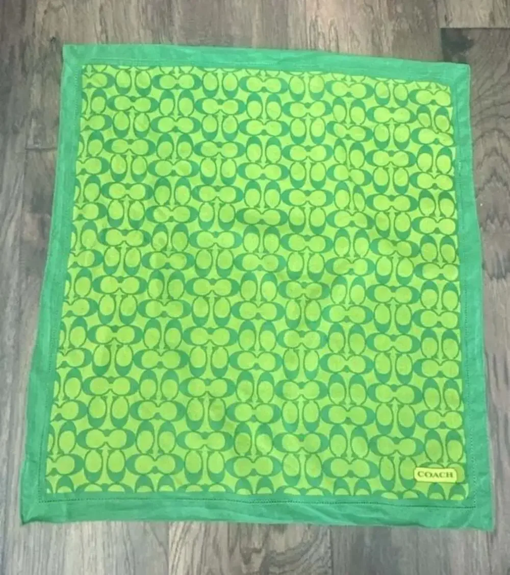 Coach Green Monogram Signature Silk Square Scarf Handkerchief